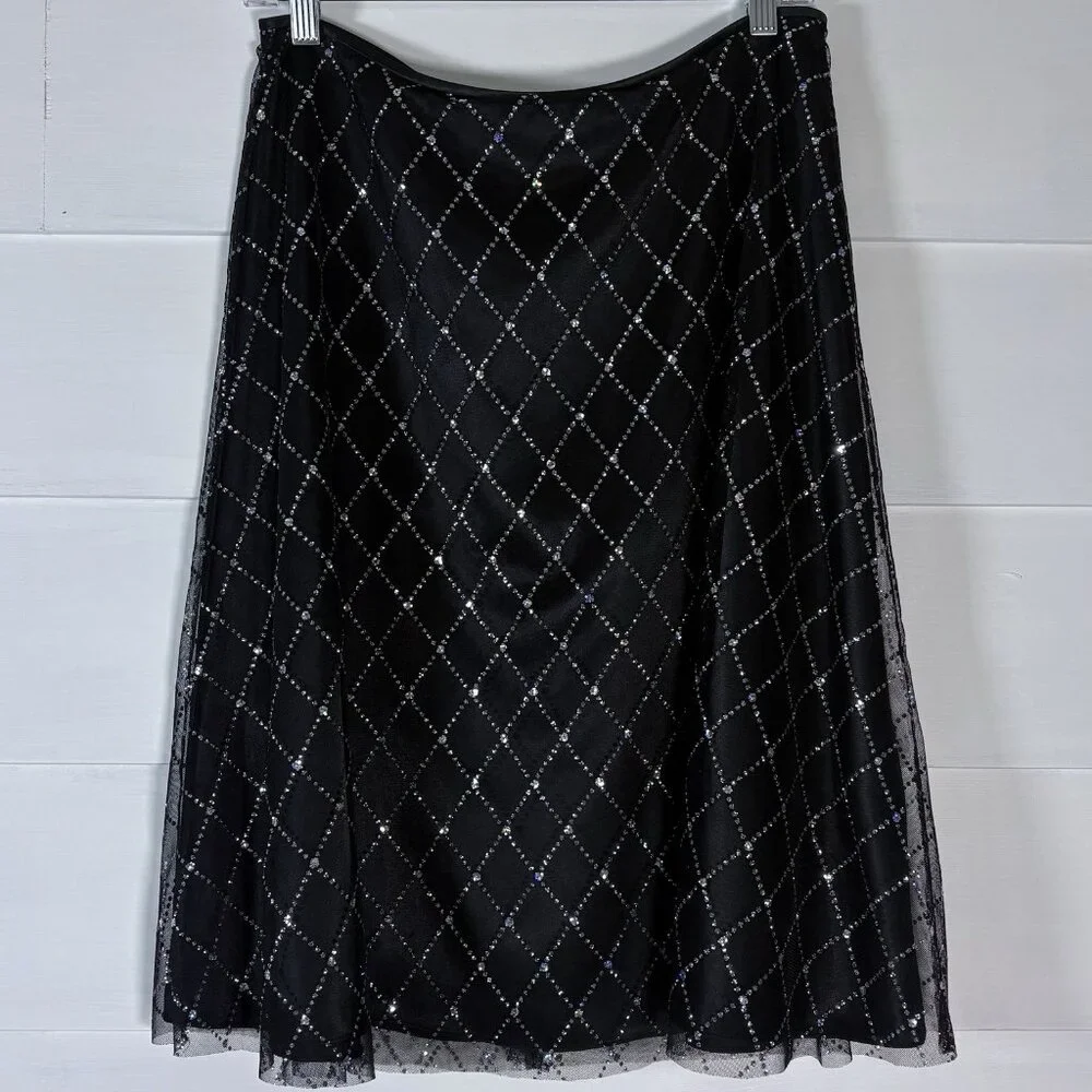 Adrianna Papell‎ Diamond Glitter Evening Skirt, Black SZ 10 Festival, Glam, Chic
